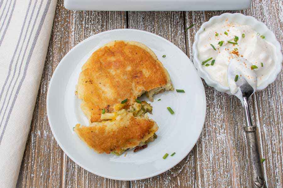 STUFFED POTATO CAKES with a side of yogurt