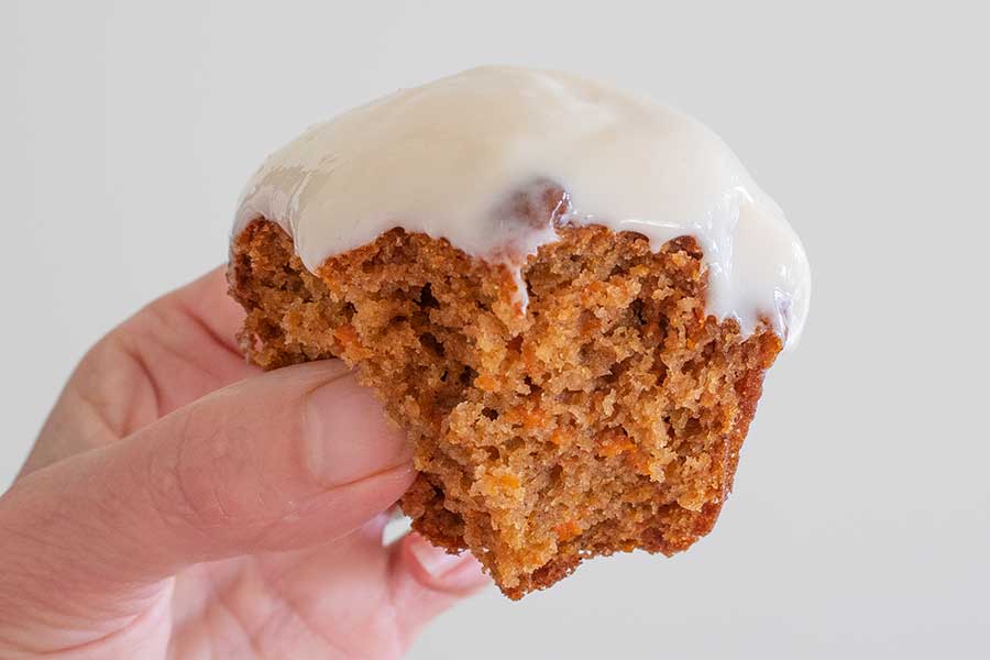 carrot cake muffin with icing, gluten free