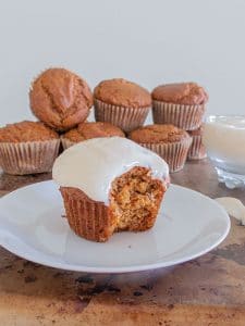 carrot cake muffin with icing, gluten-free