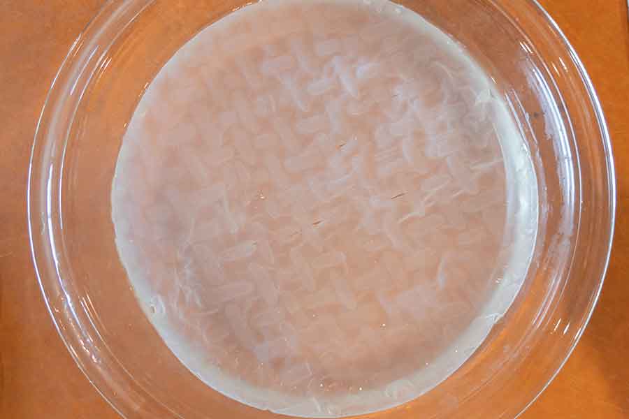 rice paper wrappers in a bowl of water