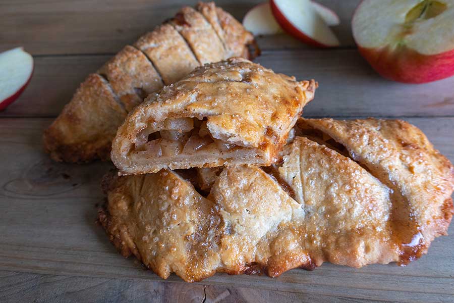 gluten-free apple turnovers sliced showing the apple filling