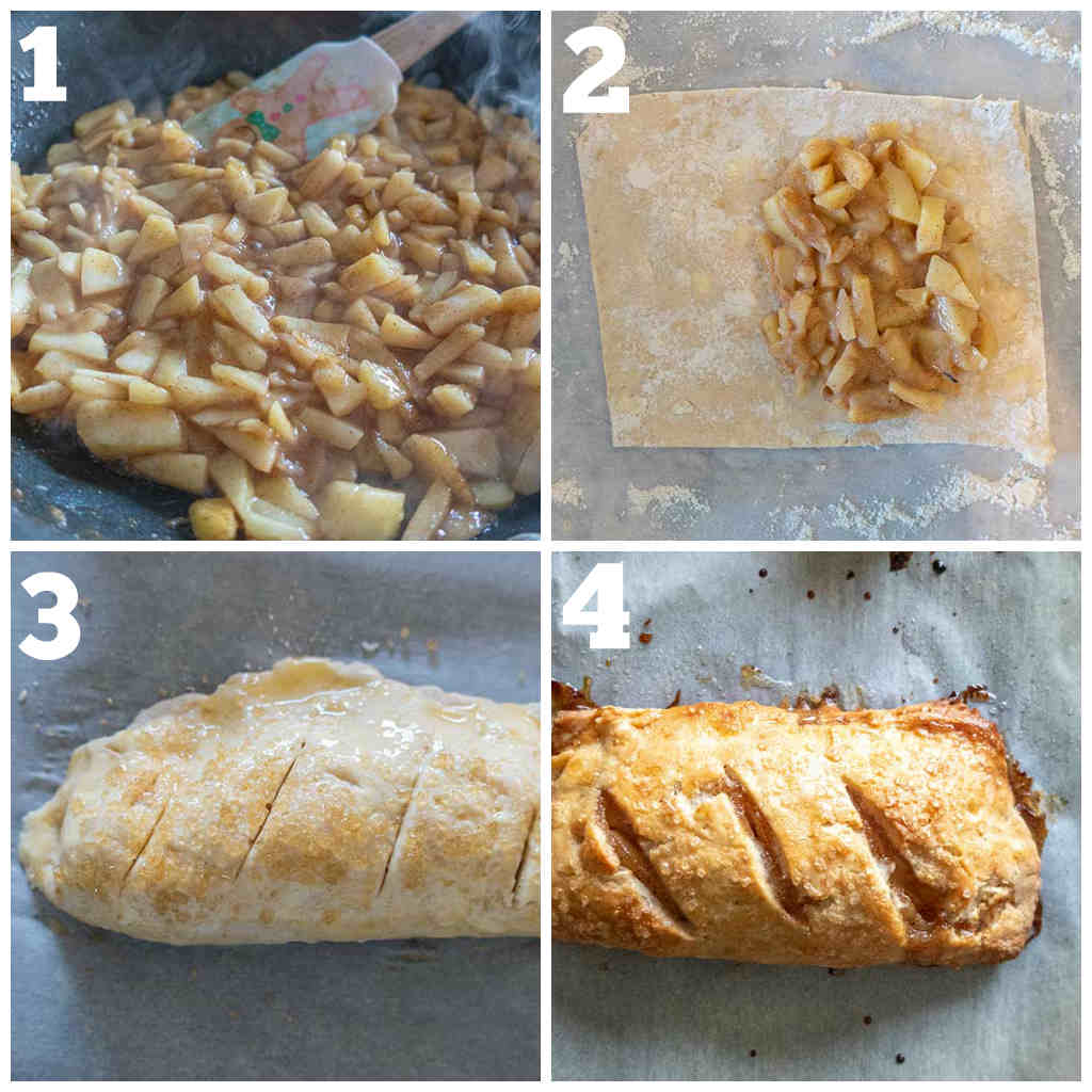 4 step by step directions of assembling apple turnovers,