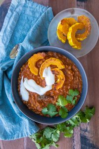 creamy lentils with roasted squash