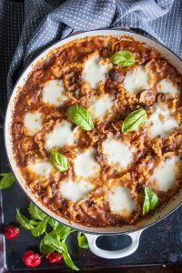 top view of gluten-free lasagna in a pot