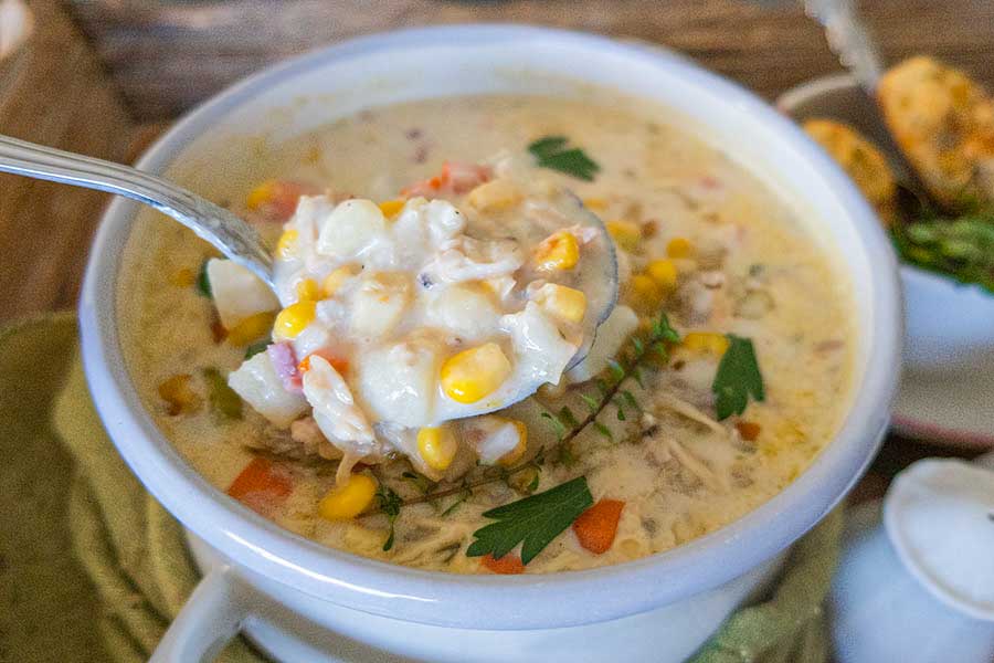 creamy clam chowder in a bowl