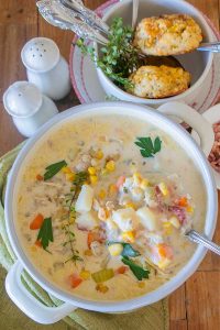 clam chowder in a soup pot