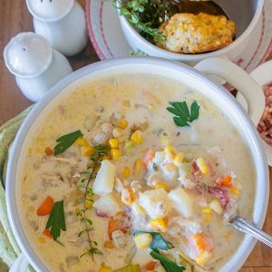 Clam Chowder with Charred Corn