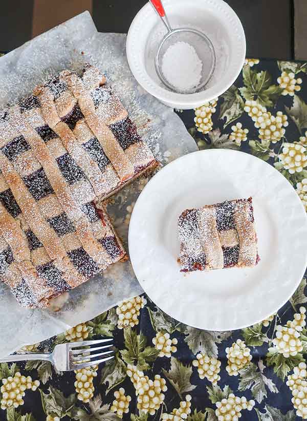 slice of linzer cake on a plate