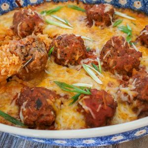 Simple Baked Italian Meatballs and Rice Casserole