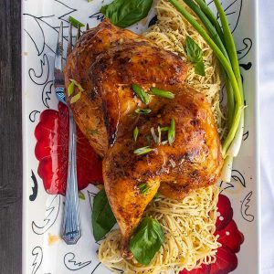 Honey Garlic Roasted Chicken with Basil Butter Noodles