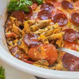 Gluten-Free Pizza Pasta Bake with Pepperoni (Easy One Pan Dinner)