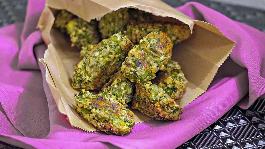 broccoli tots in a brown paper bag