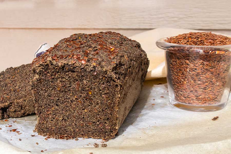 front view of sliced buckwheat flax bread