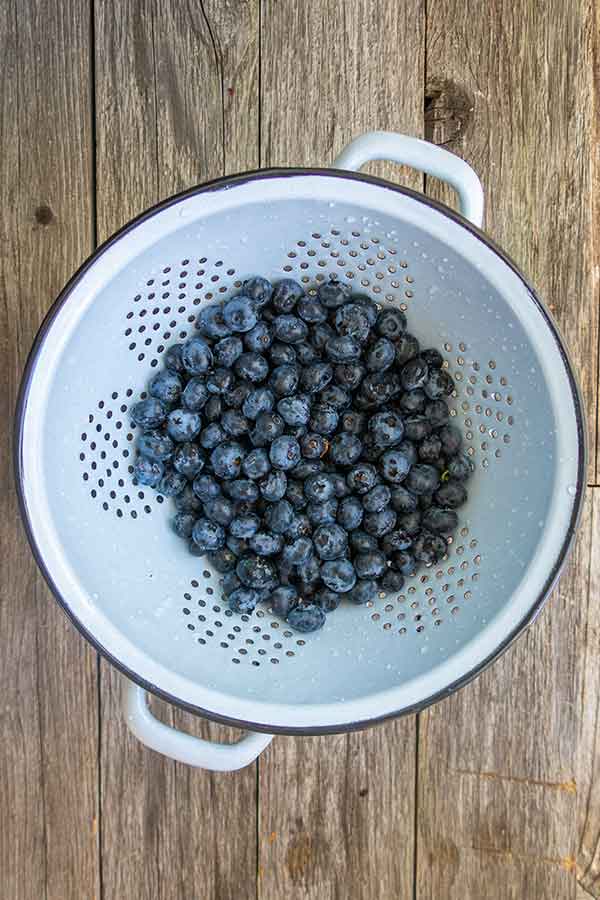 blueberries in a colander