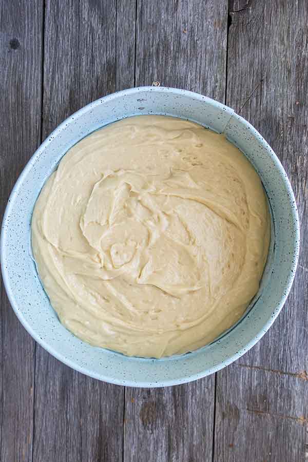 a round pan with cake batter