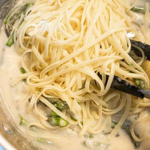 Gluten-Free Fettuccini Asparagus and Yogurt Parmesan Sauce