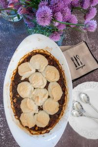 grain-free rhubarb cobbler with macaron topping