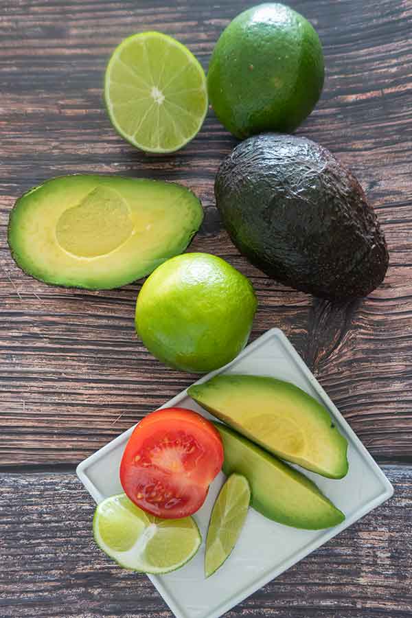 avocado, lime, tomato