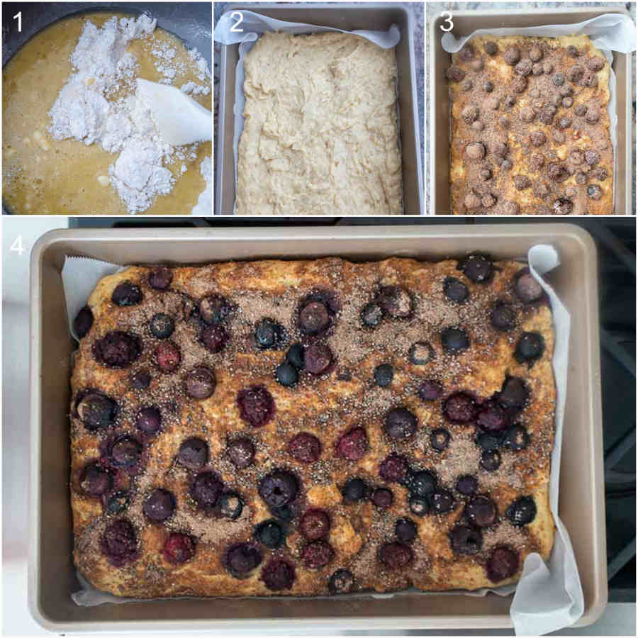 banana coffee cake with berries