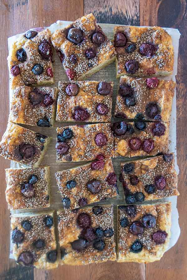 banana coffee cake with berries