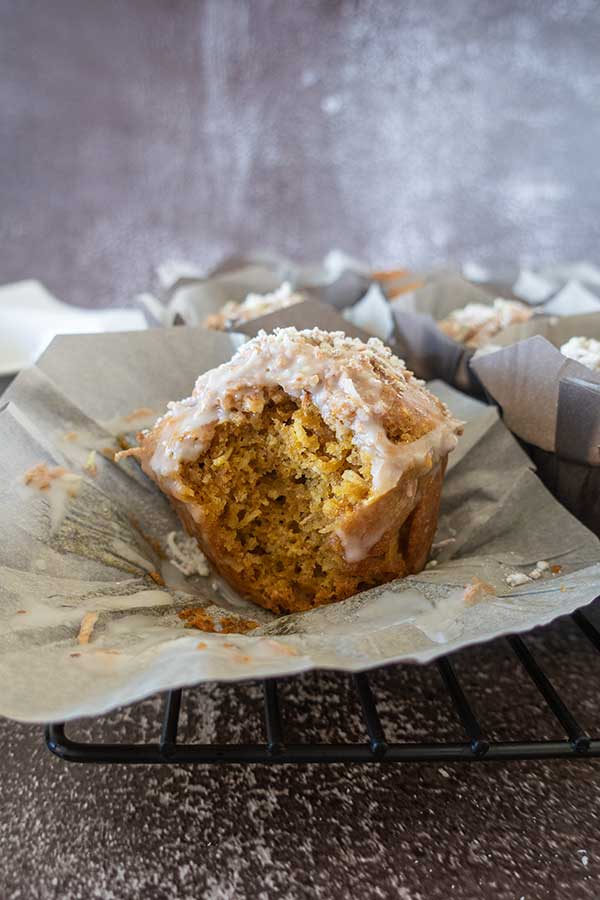 bite taken out of coconut lemon muffin