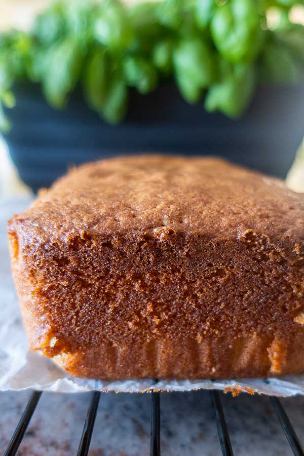 rice pound cake on a cooling rack