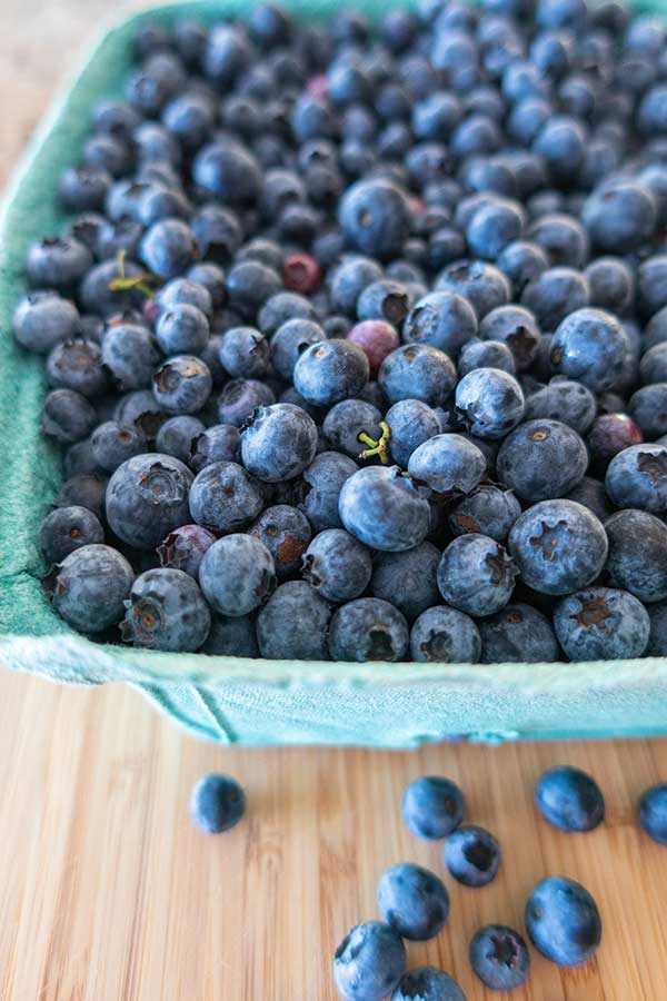 blueberries in a paper basket