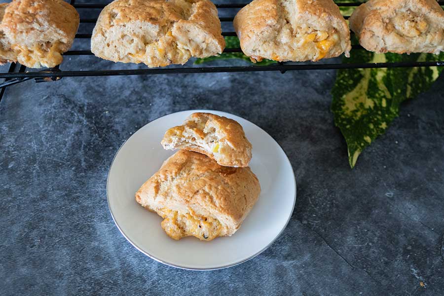 gluten free buffalo chicken biscuit on a small plate