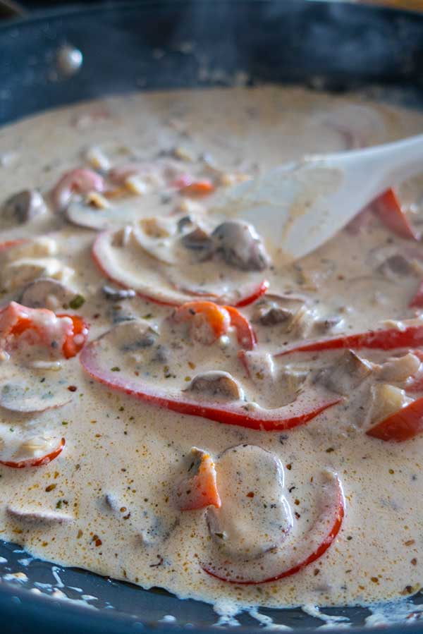 cajun cream sauce in a saucepan