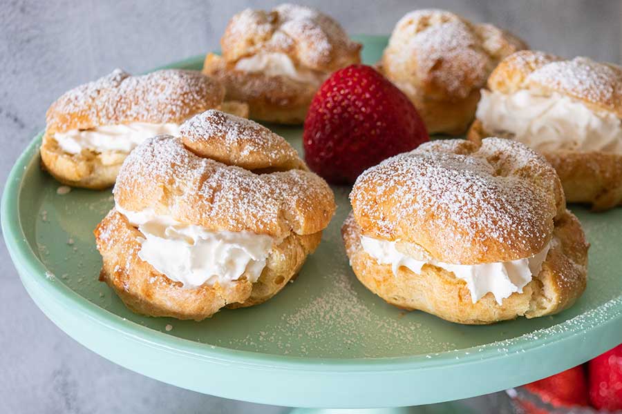 gluten free French pastry cream puffs filled with cream