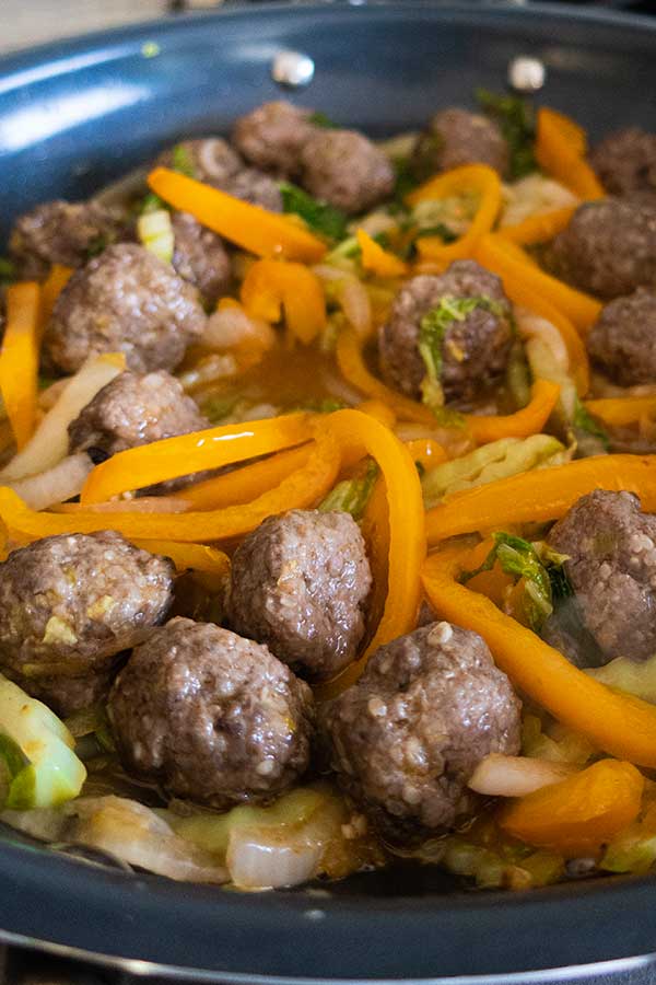 sesame meatballs and vegetables