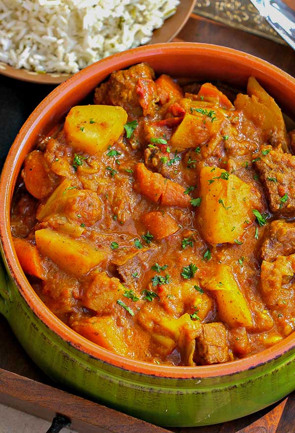 african beef stew with potatoes and carrot in a pot