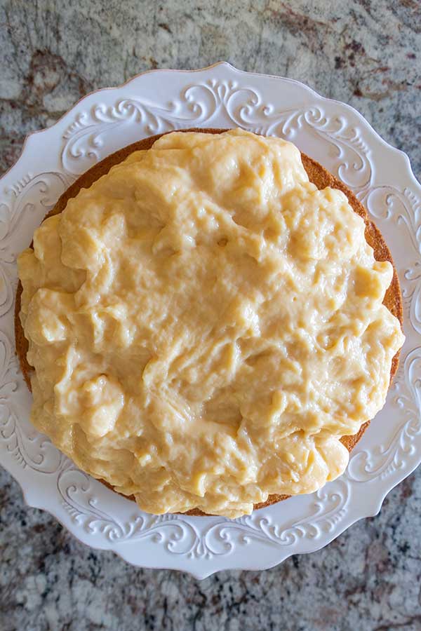 gluten-free bottom cake topped with custard layer