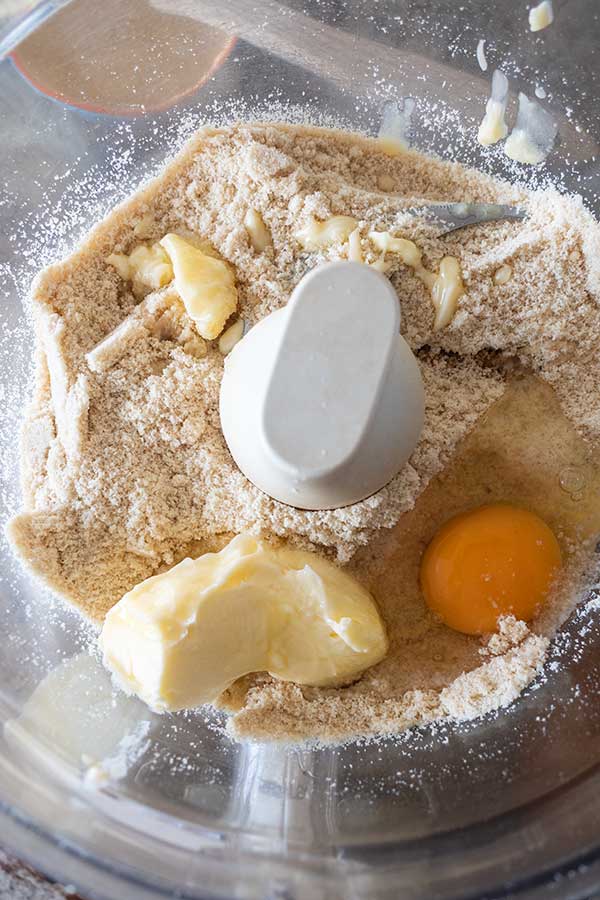 almond flour, butter, egg, and spices in a food processor