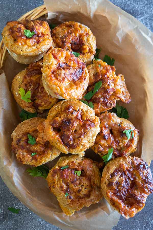 basket with gluten free pizza rolls