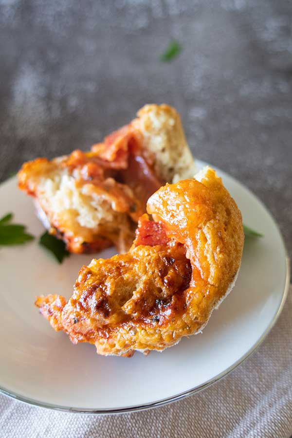 halved pizza rolls on a plate, gluten-free