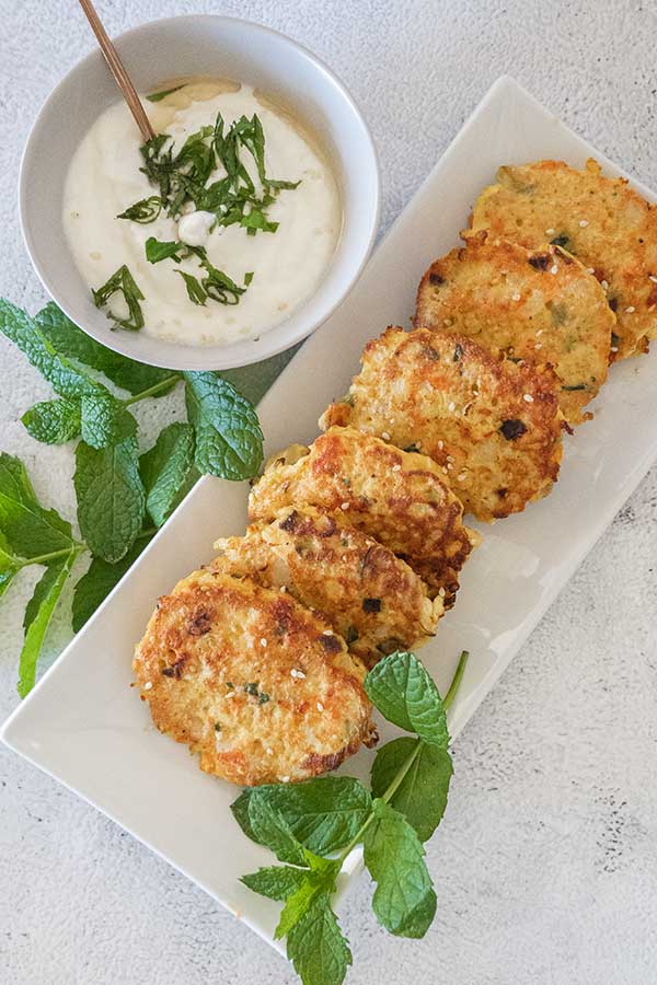 fish burger with mint yogurt dip