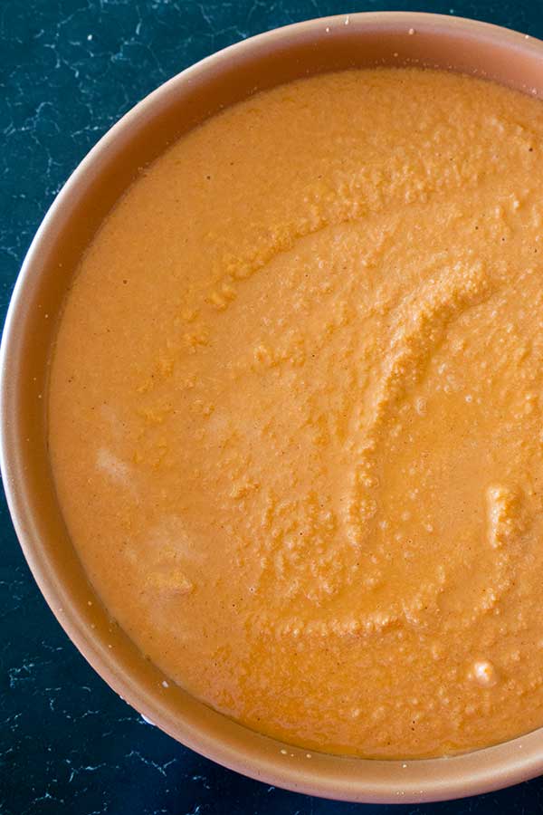 sweet potato batter in a round pan