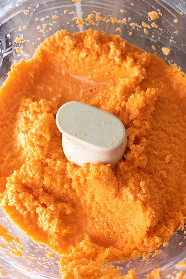 grated sweet potato in food processor