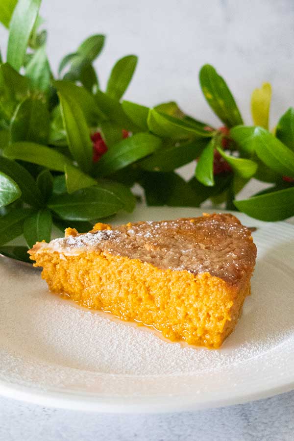 a slice of Jamaican sweet potato pie on a plate, gluten-free