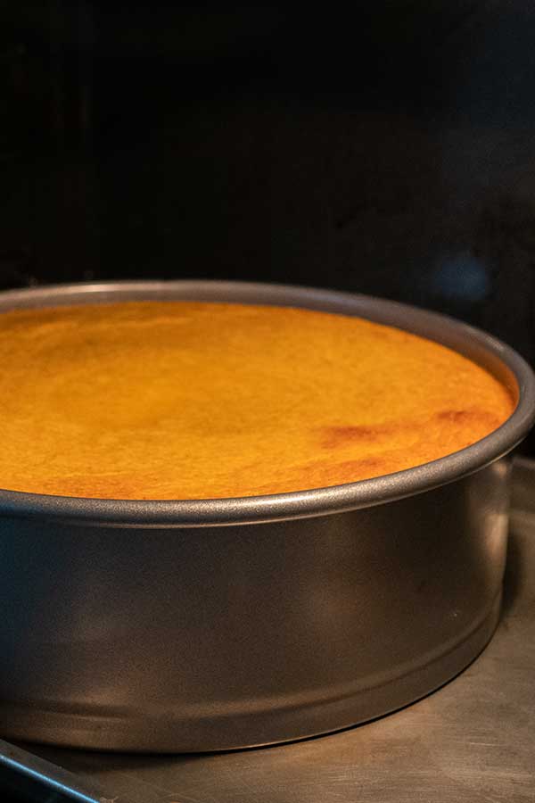 baked pumpkin mousse cake in a springform pan