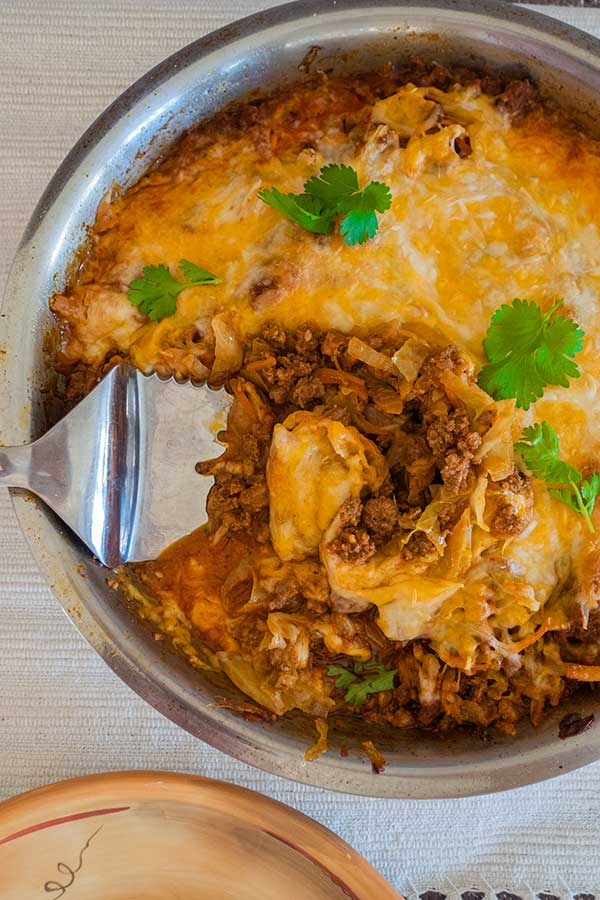 cheesy cabbage chorizo casserole