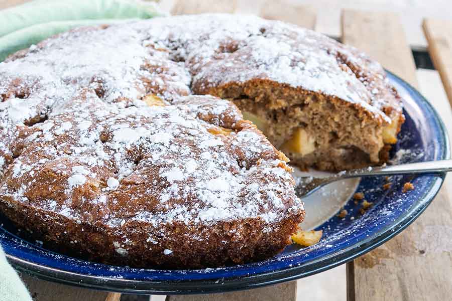 french apple cake on a plate, gluten free