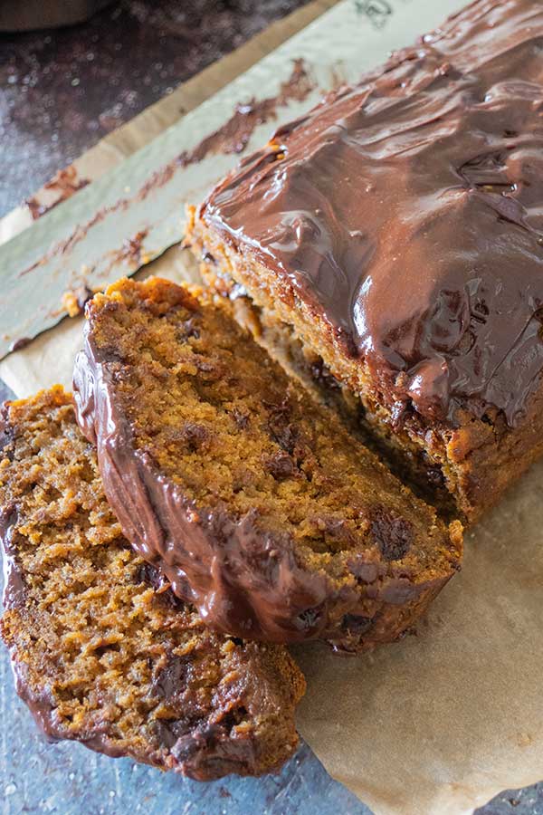 gluten-free pumpkin chocolate fudge bread