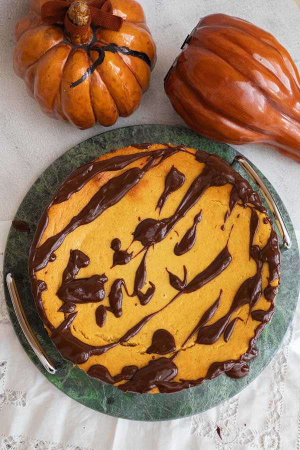 Easy Vegan No-Bake Pumpkin + Chocolate Hazelnut Mousse Cake