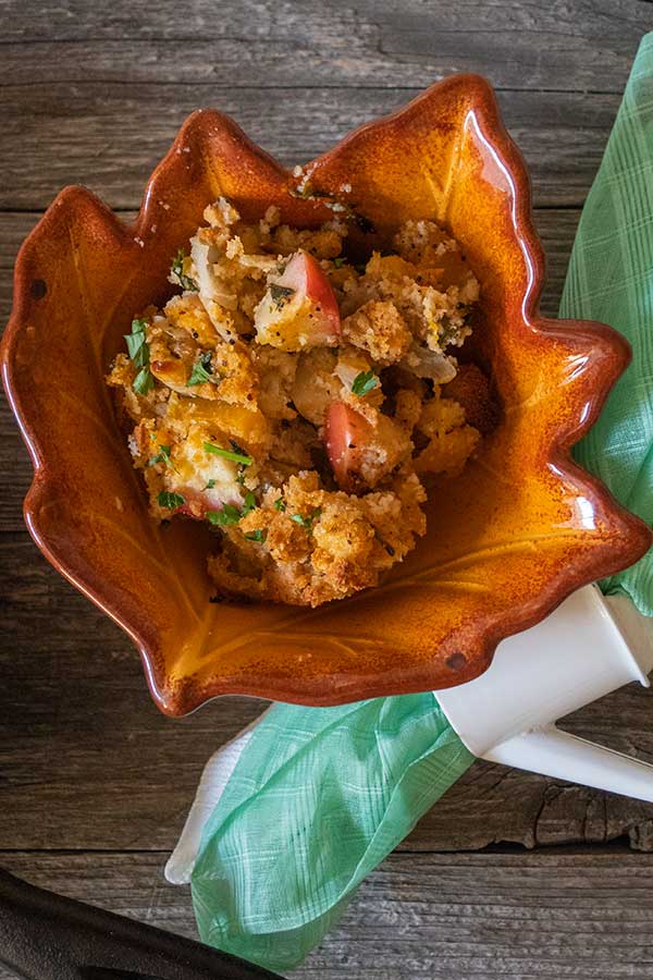 apple butternut squash gluten free stuffing in a bowl