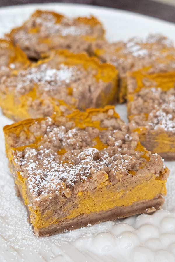 Gluten-Free Pumpkin Cheesecake Snickerdoodle Crumb Bars