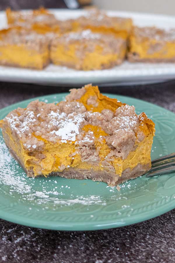 half eaten pumpkin cheesecake crumb bar