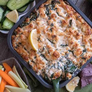 Hot Salmon Dip With Smoked Cheese And Spinach