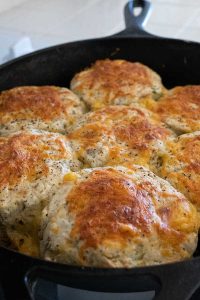 mashed potato biscuits in cast iron skillet